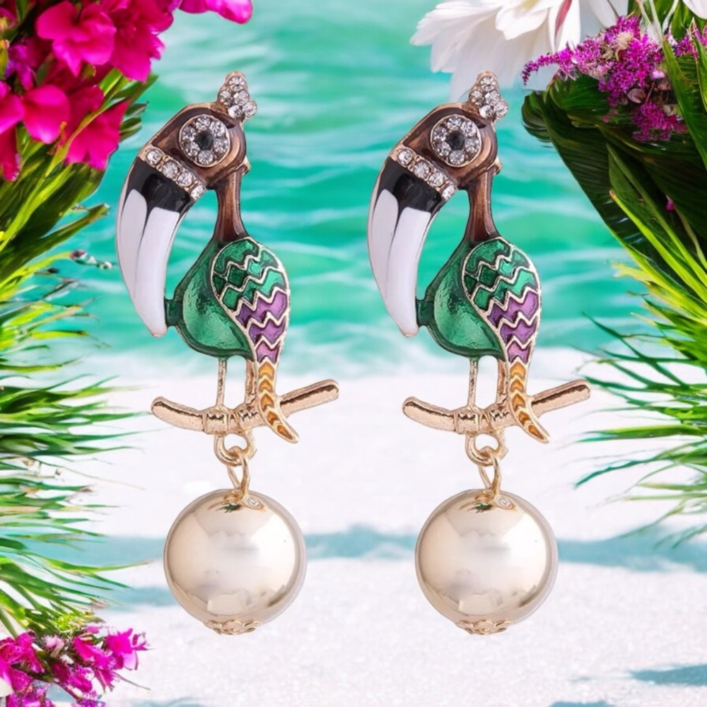 Toucan Bird Beach Nautical Cruise Earrings